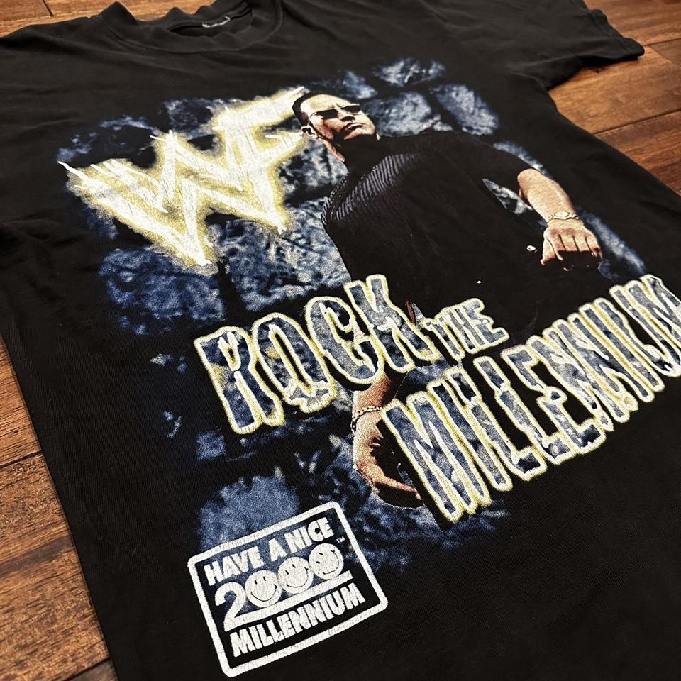 VTG WWF DWAYNE JOHNSON THE ROCK MILLENNIUM T-SHIRT... - Depop