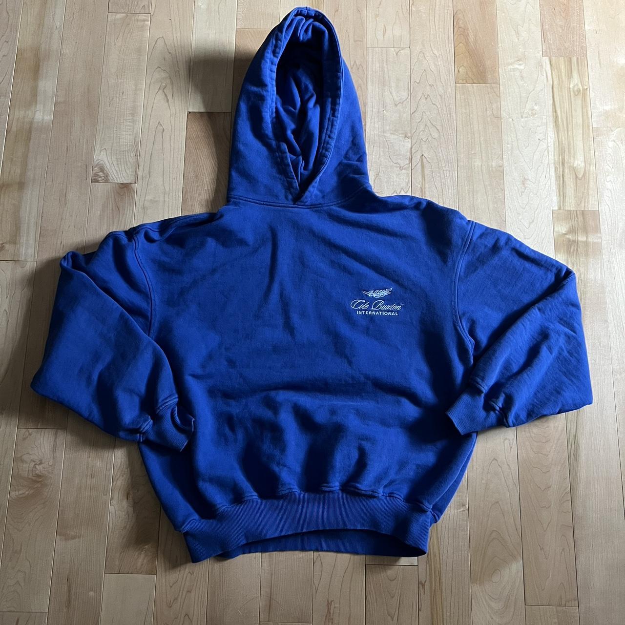 Cole Buxton Men's Blue and White Hoodie | Depop