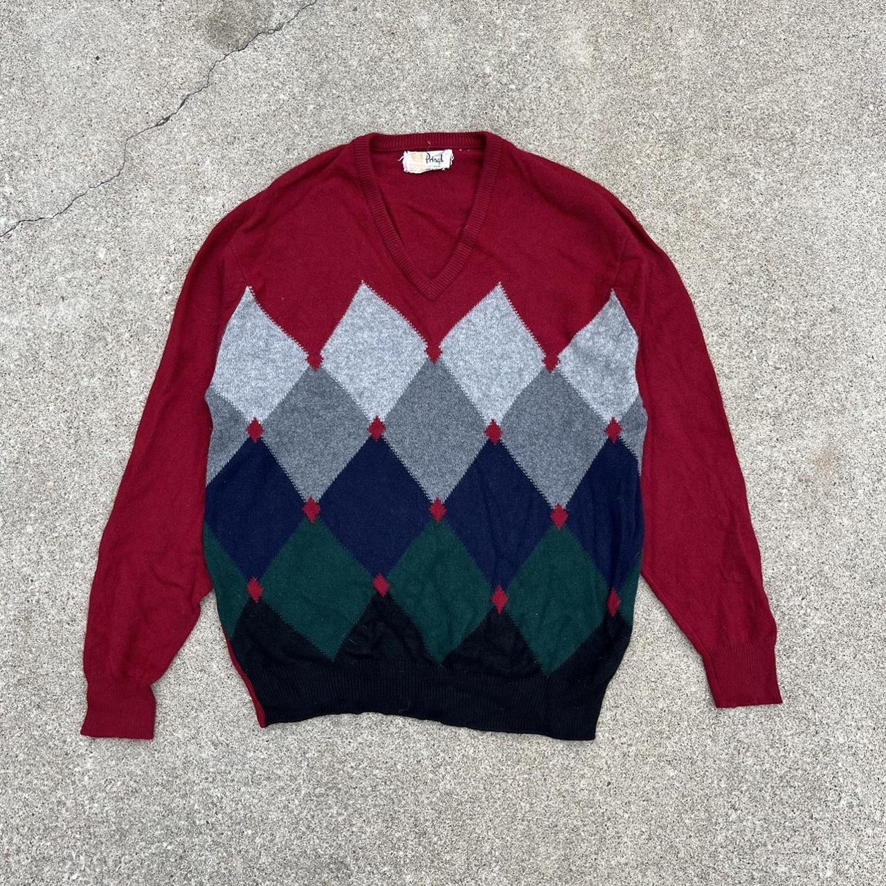 Men's Red and Green Jumper | Depop