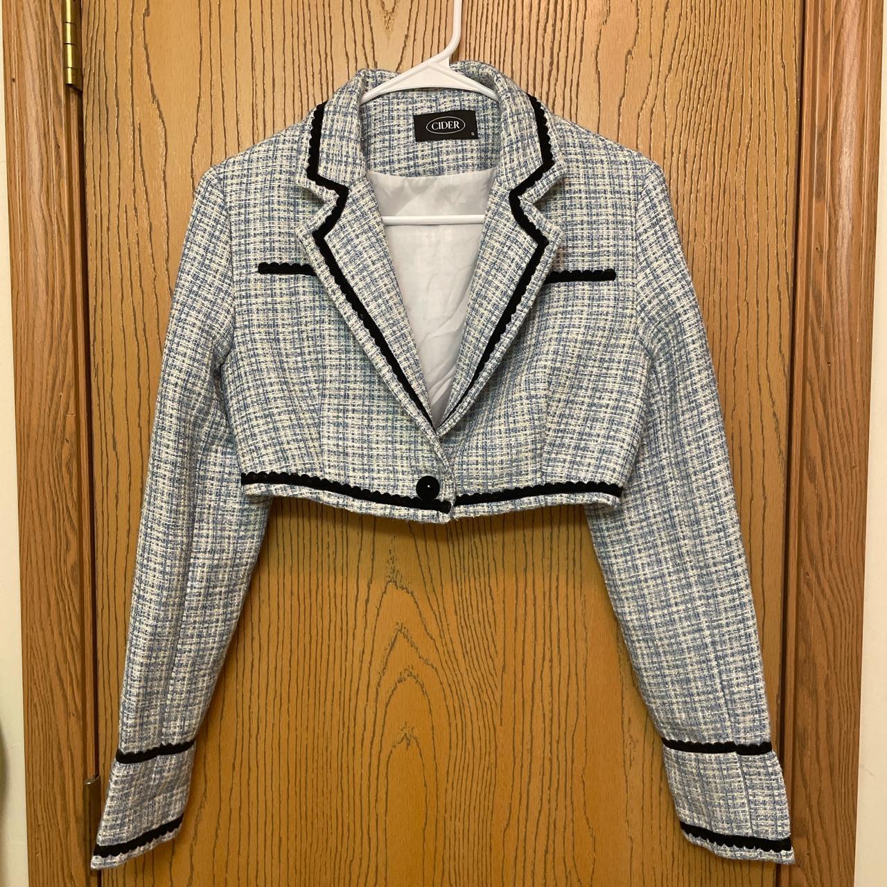 Cider Women's Blue and White Jacket Depop