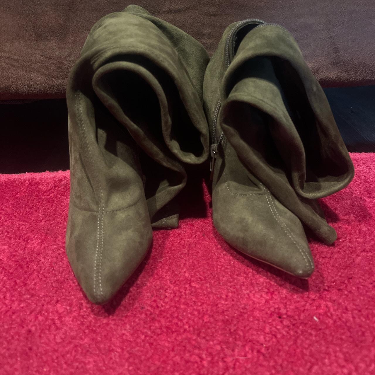 7 1/2 dark green over the knee high hilled boots.... Depop