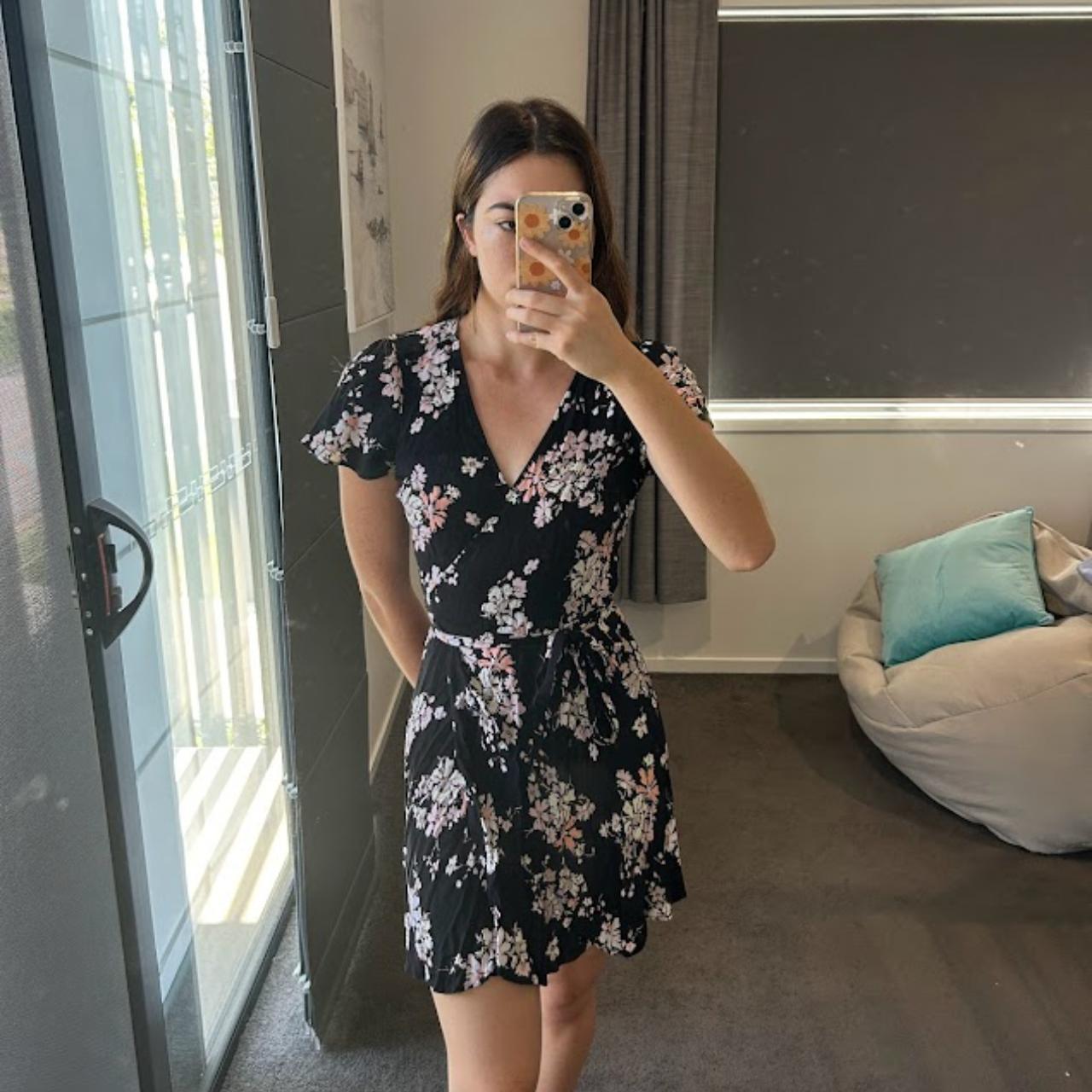 Sportsgirl black floral wrap dress size 6 Feel free... Depop