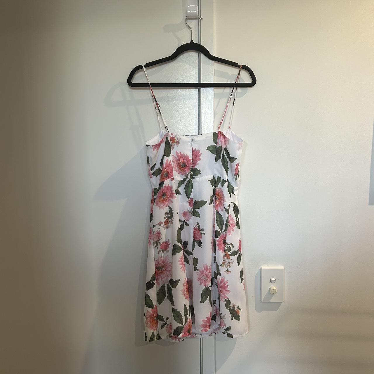 DISSH Pink and white floral mini dress Size... - Depop