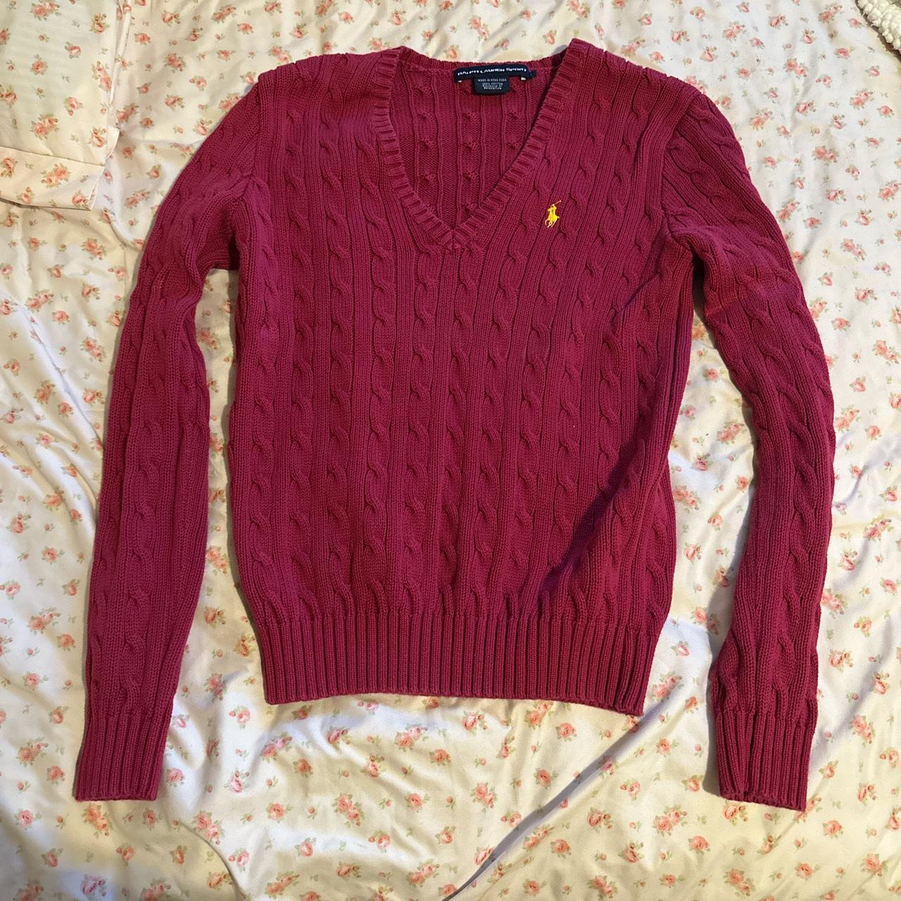 Polo Ralph Lauren Cable-Knit V-Neck Sweater in Pink