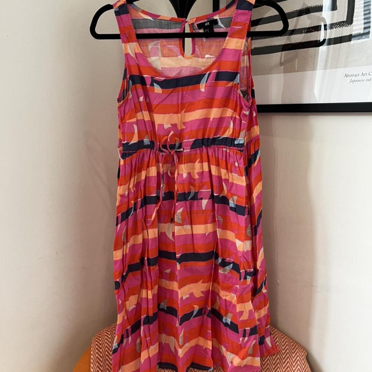 Summer mini dress with pink abstract striped... Depop