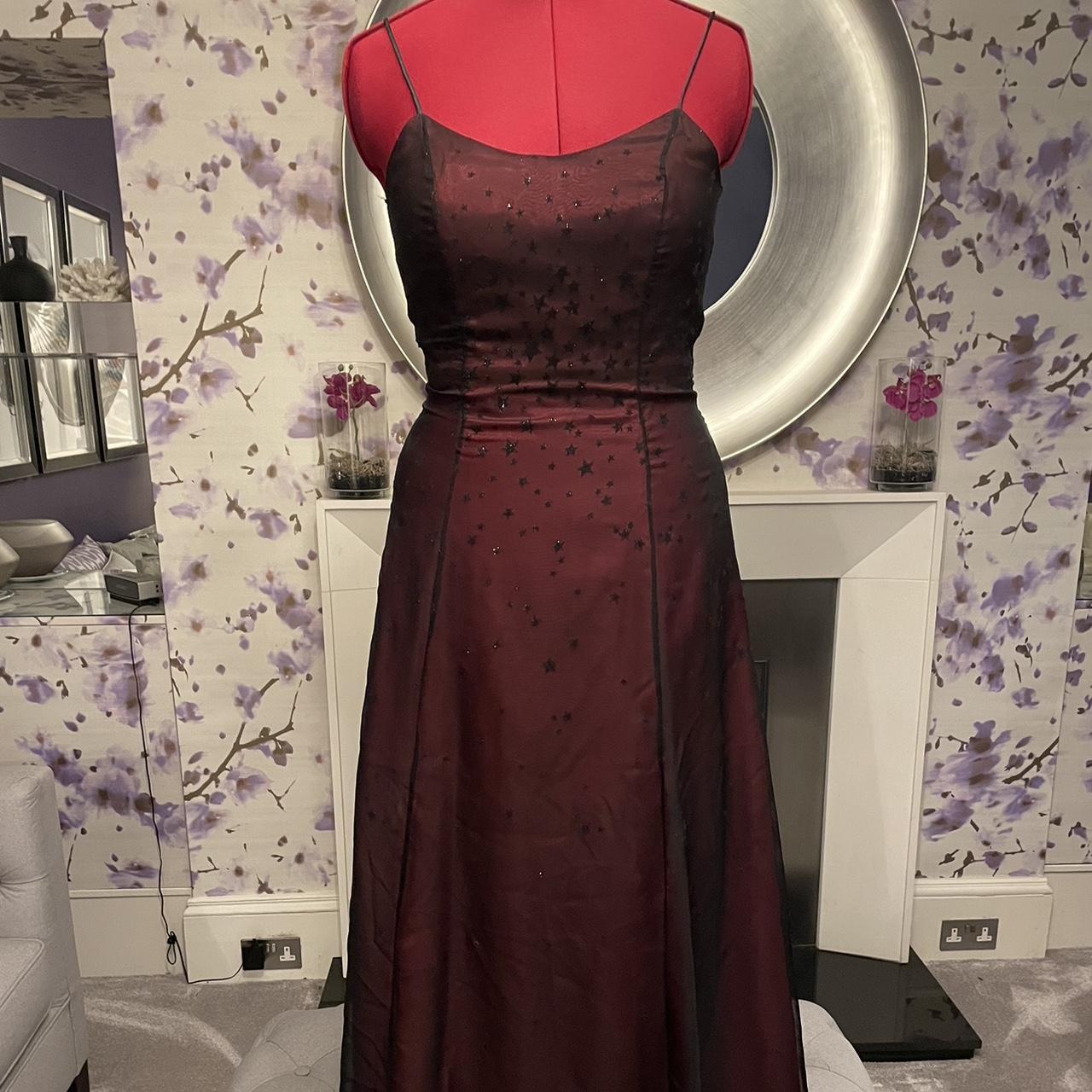 90s Floor length Red burgundy dress with mesh black... - Depop