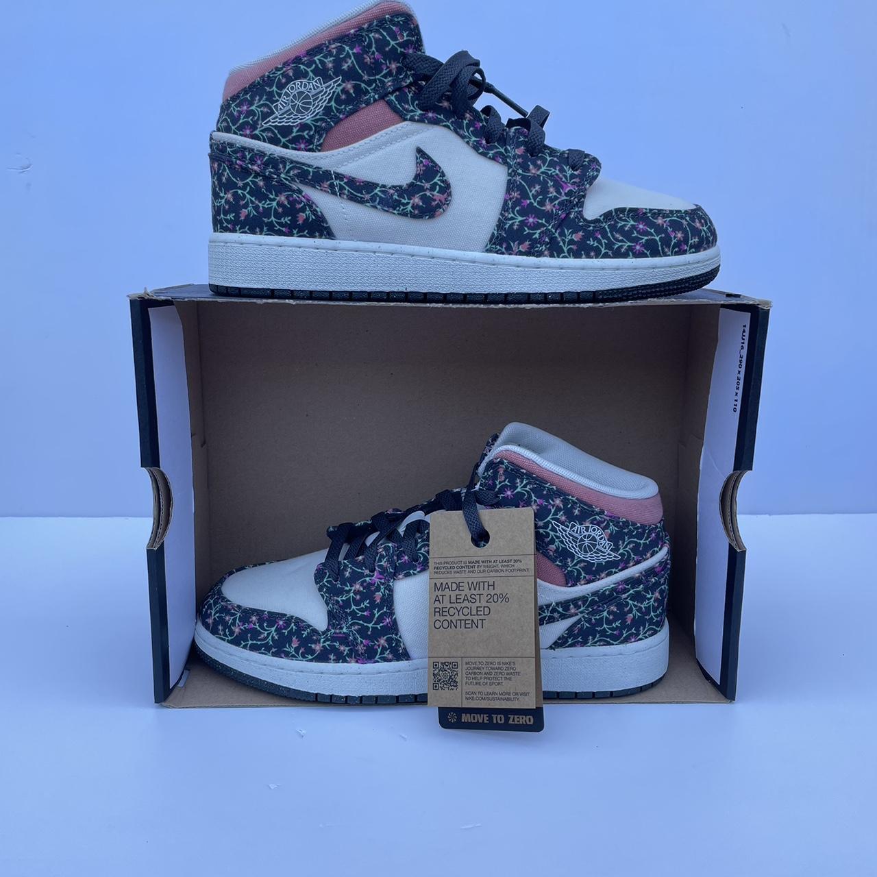 Jordan 1 mid - UK 5.5 GS - Floral/White/Pink Brand... - Depop