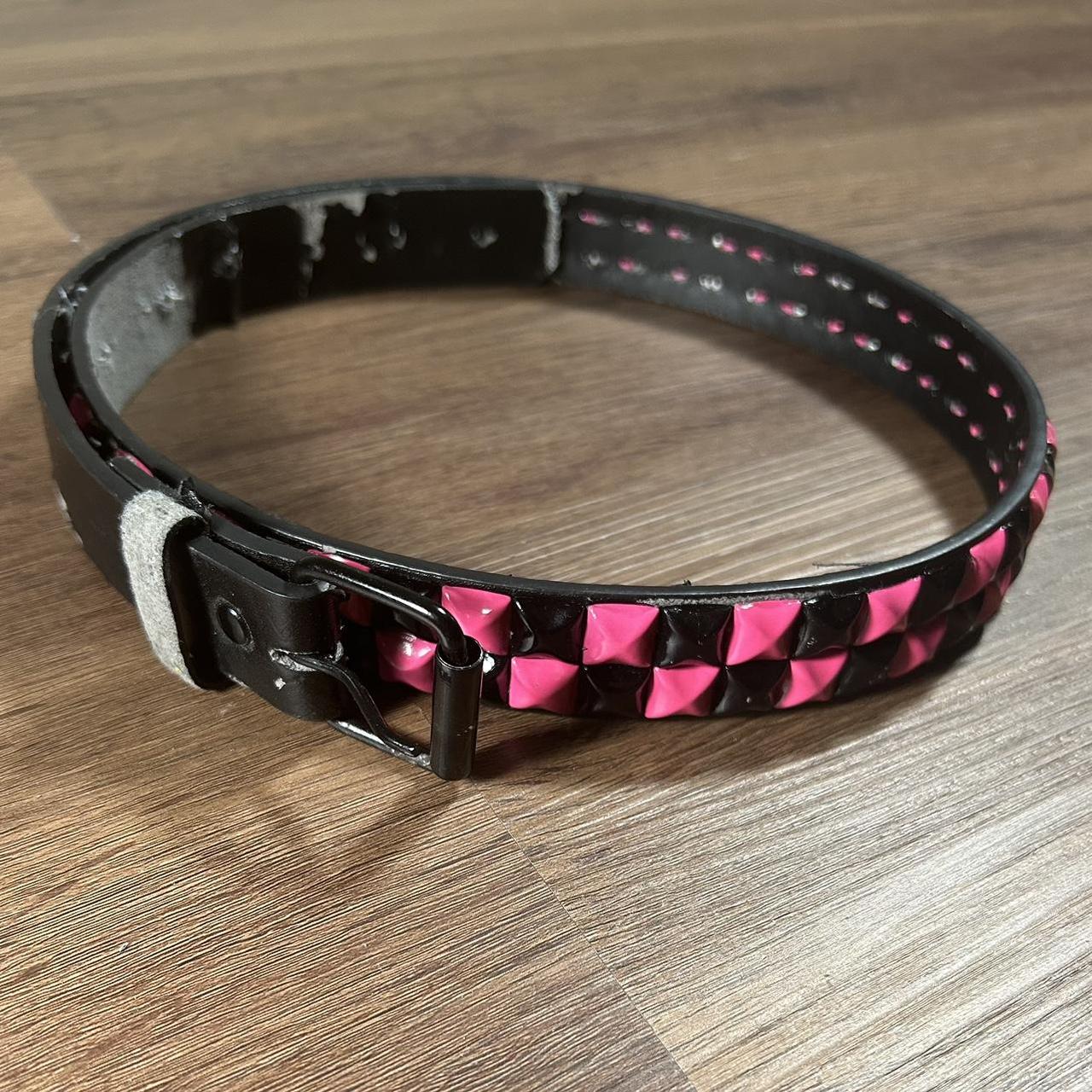 pink / black 2row pyramid studded belt dm 4... Depop