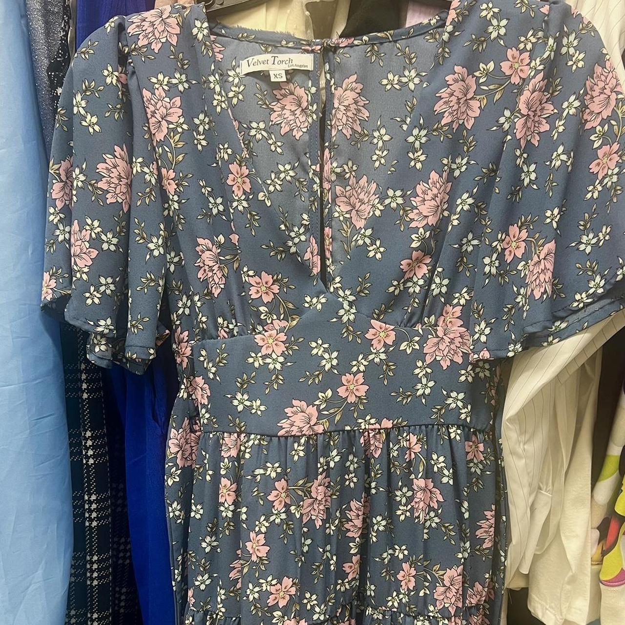 Velvet torch blue floral dress. Size XS. never worn.... - Depop