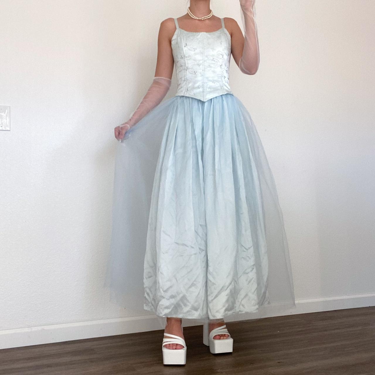 Y2K babydoll prom dress light blue maxi dress with... Depop
