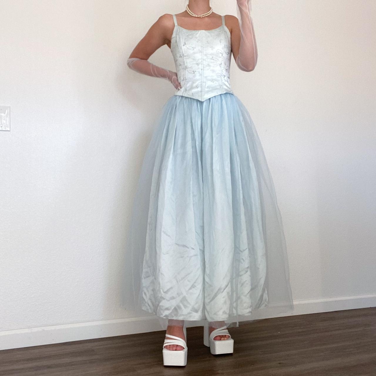 Y2K babydoll prom dress light blue maxi dress with... Depop