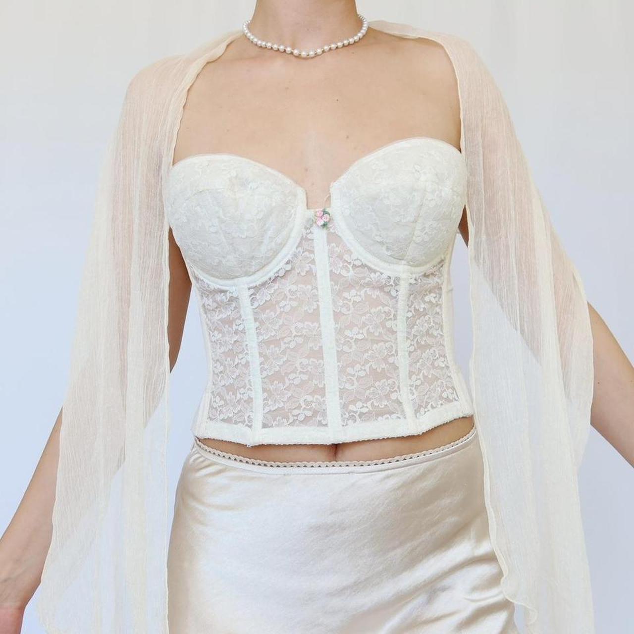 Vintage white Lace Bustier. White sheer lace at the | Depop