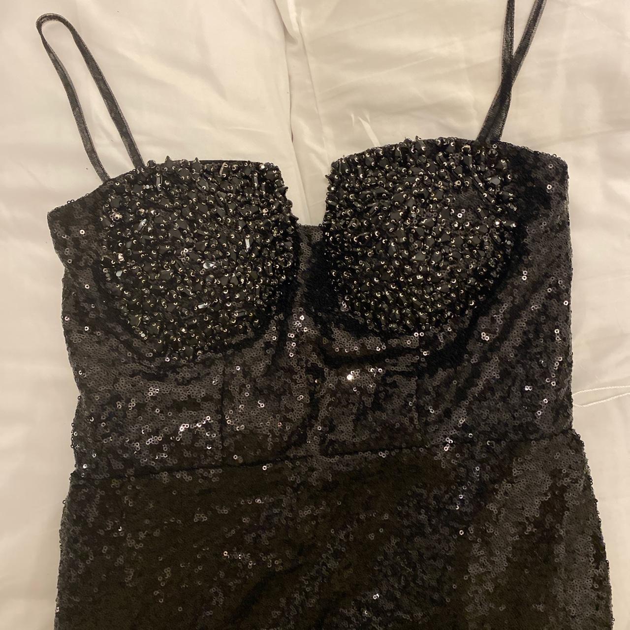 Black sequin dress with gems and low cut breast part... - Depop