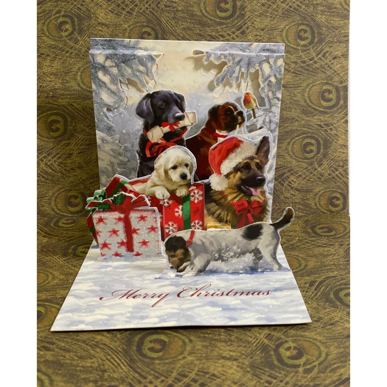 3D Pop-Up Christmas Dogs Greeting Card - Colorful Holiday Card With Envelope