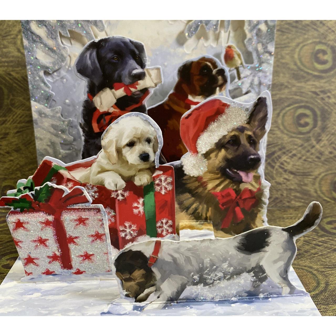 3D Pop-Up Christmas Dogs Greeting Card - Colorful Holiday Card With Envelope