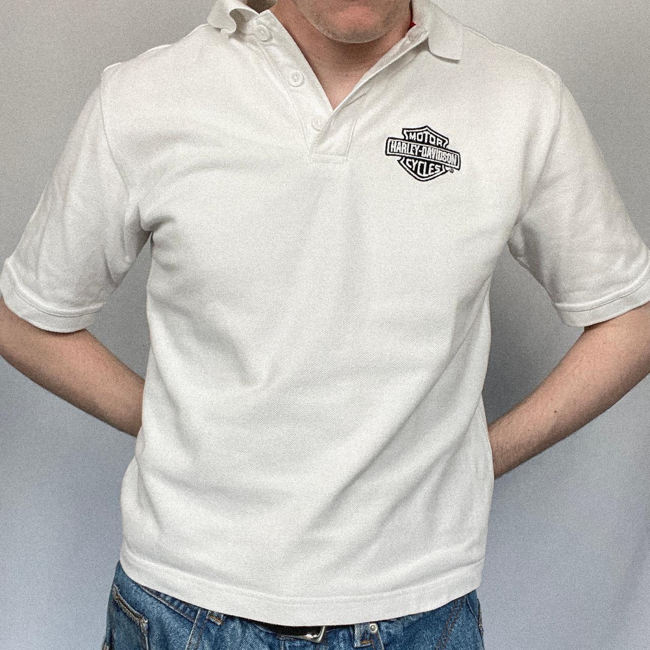 ✩ y2k 2000s 90s harley davidson boxy white collar | Depop