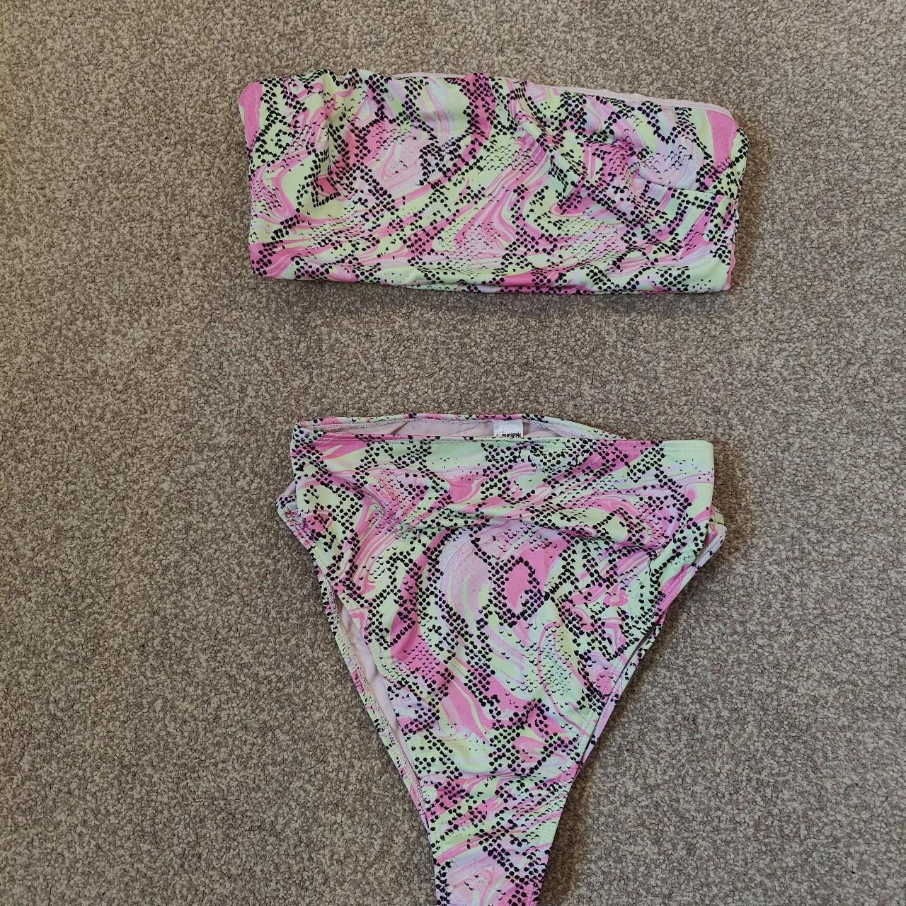 Neon pink and green bikini set High waisted bottoms... - Depop