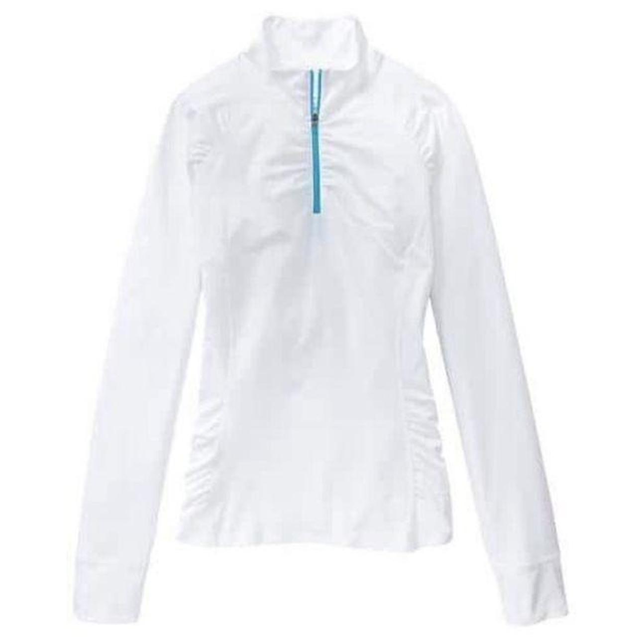 Athleta Women's White Athletic Jacket With Blue Trim... Depop