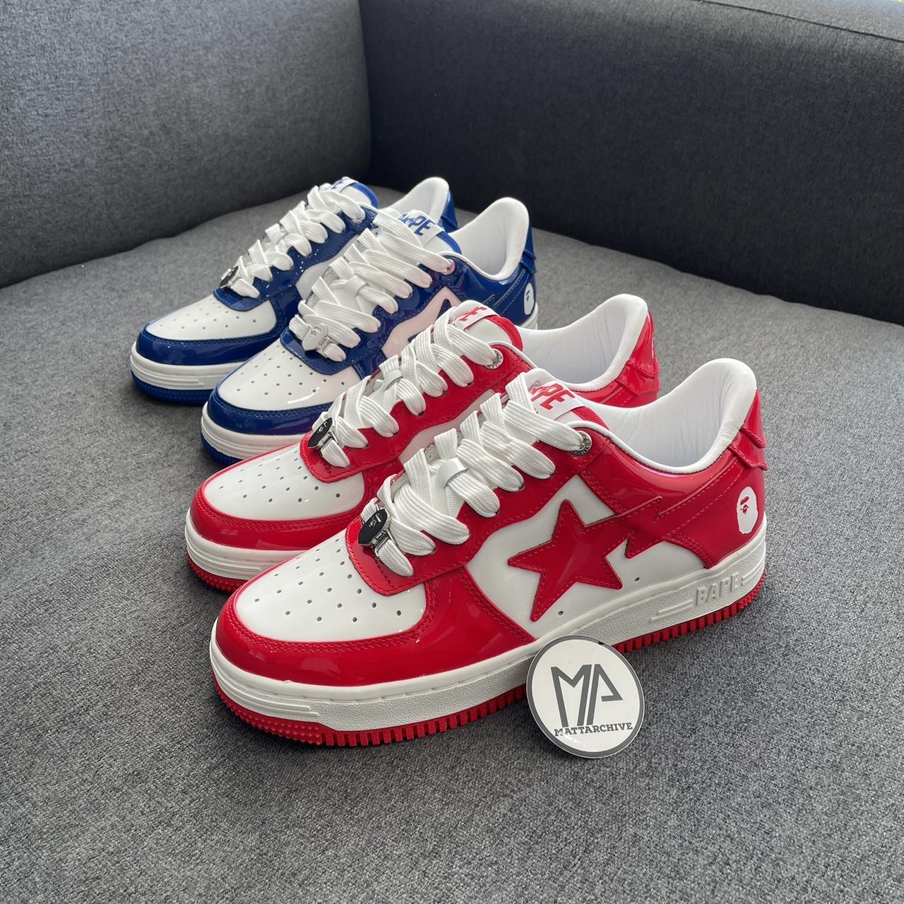 BAPE Women's Red and White Trainers | Depop