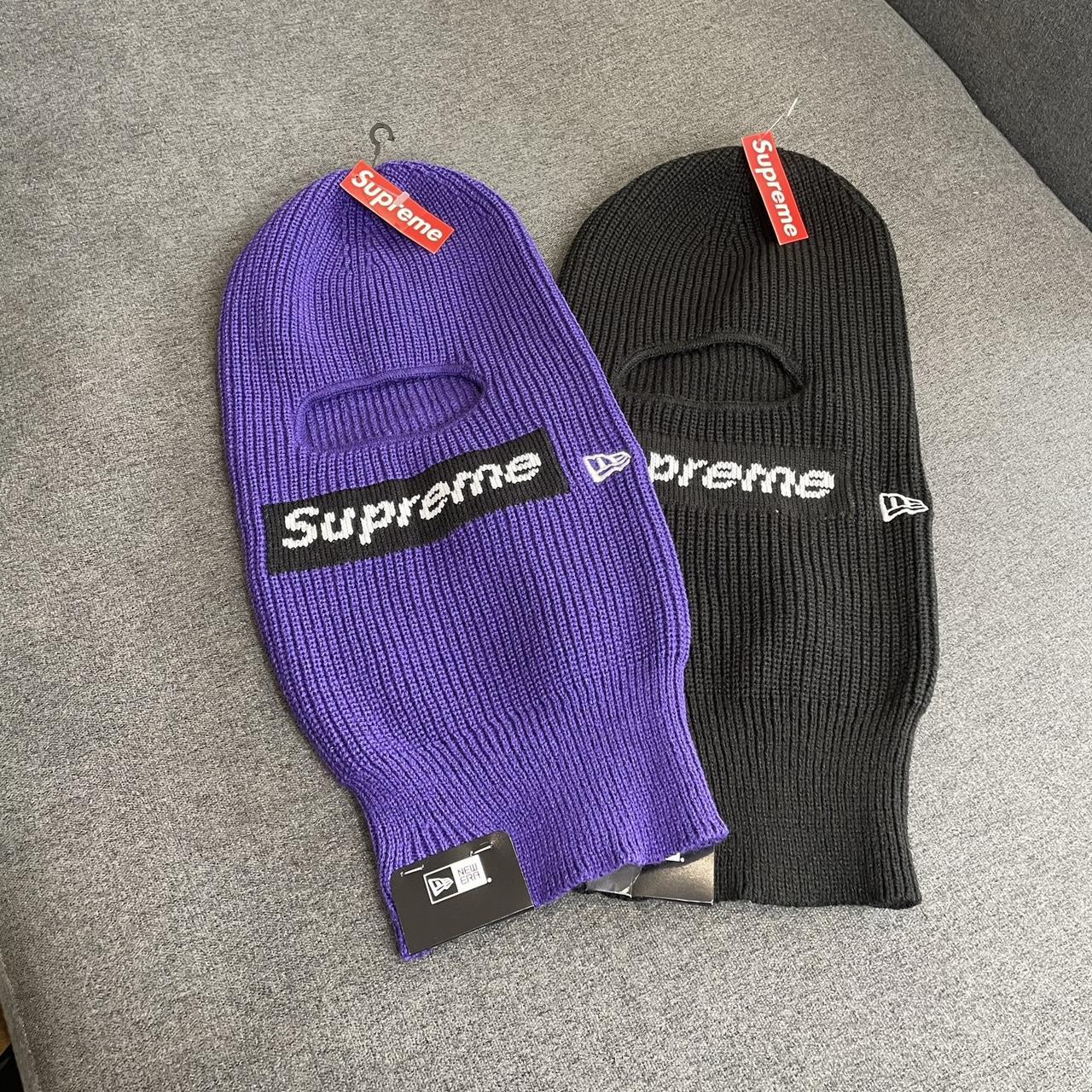 Supreme purple and black logo balaclava price is for... - Depop