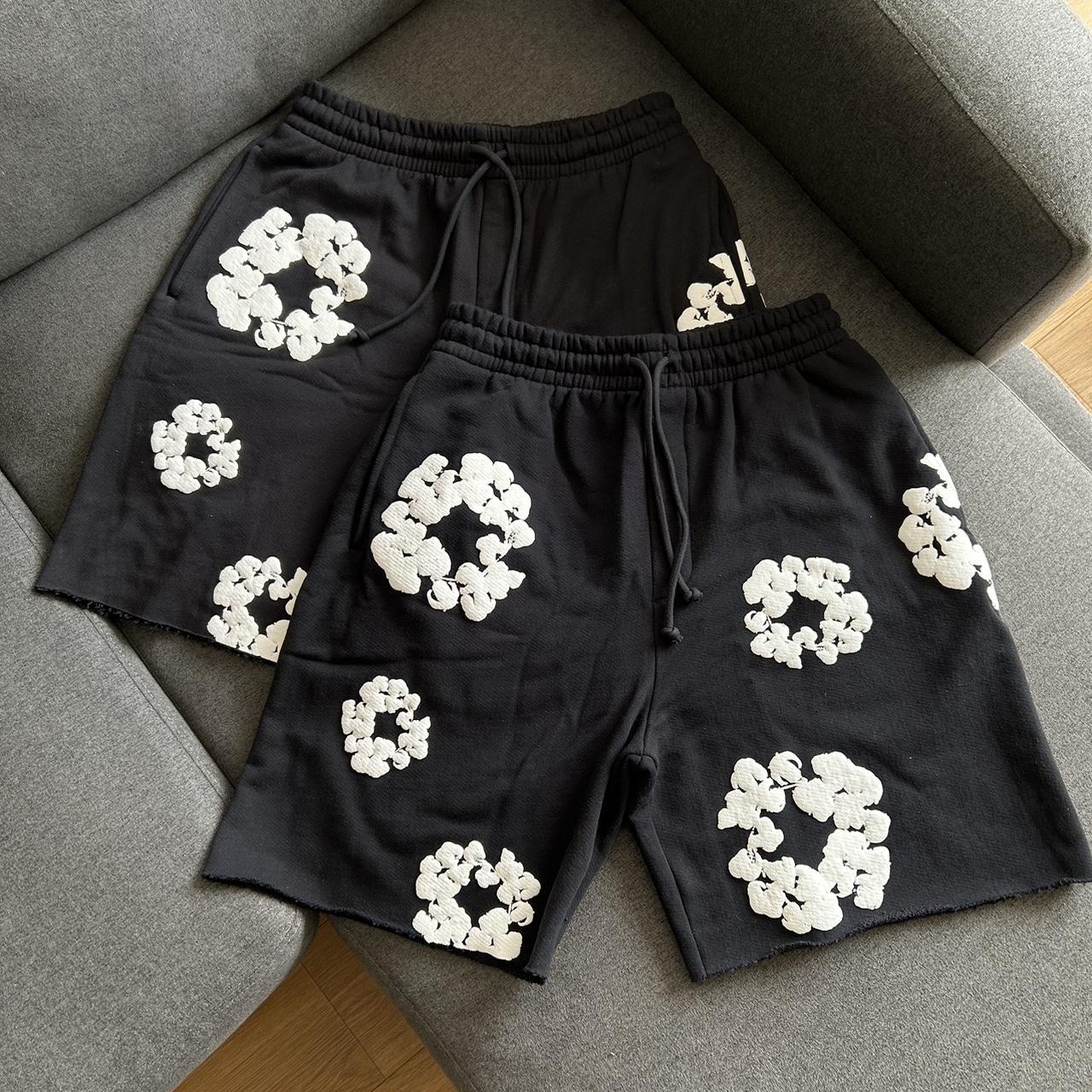 Denim tears cotton wreath black shorts Black denim... - Depop