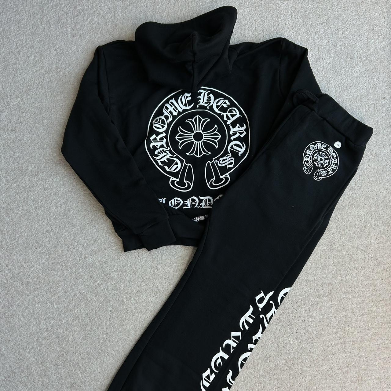 Chrome hearts black and white tracksuit Black... - Depop