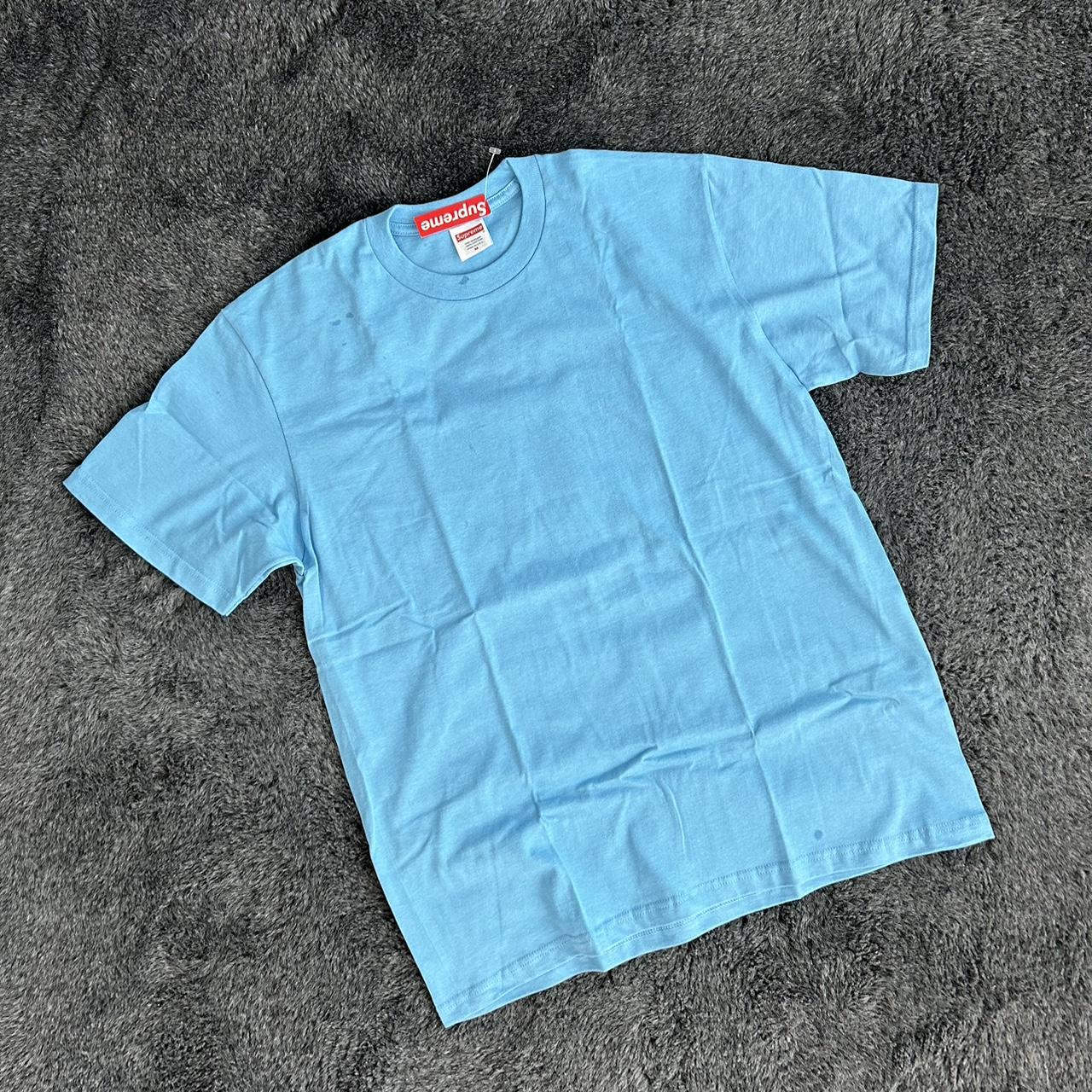 Supreme backwards logo tshirt Blue and red Brand | Depop