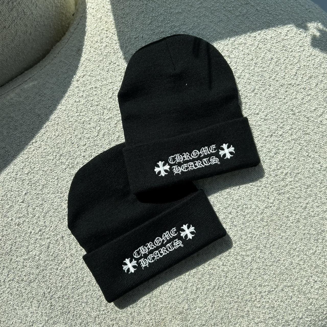 Chrome hearts black logo beanie One size fits | Depop