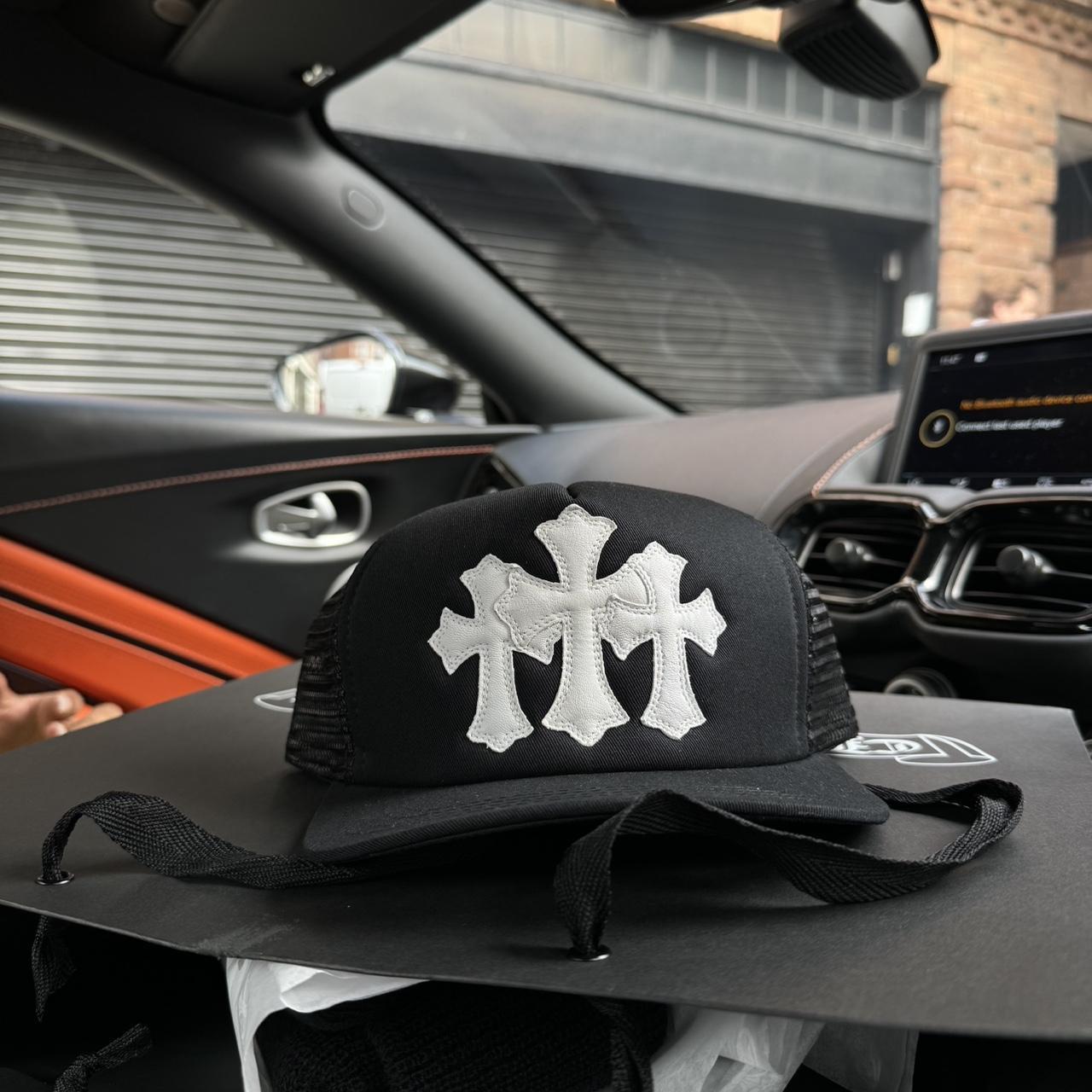 Chrome hearts black triple white cross hat Chrome | Depop