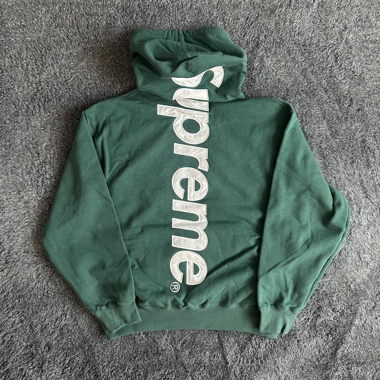 Supreme Green satin back logo hoodie Brand new Depop