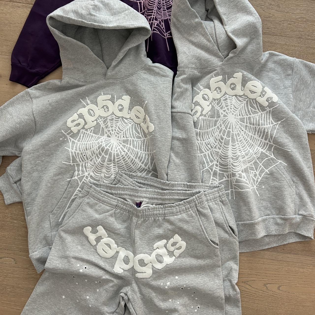 Sp5der Grey and green Hoodie Spider worldwide grey | Depop