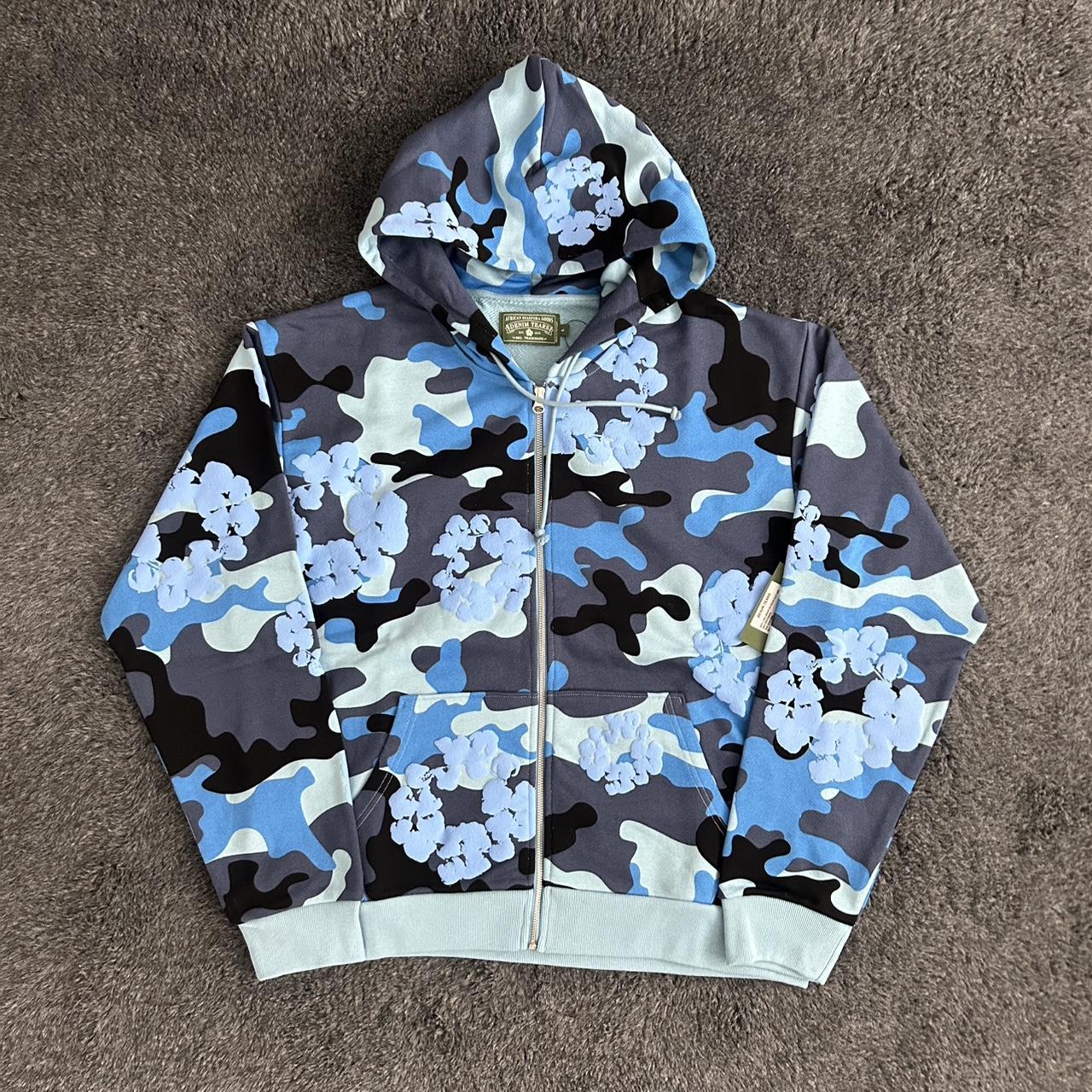 Denim Tears blue camo cotton wreath hoodie Denim | Depop