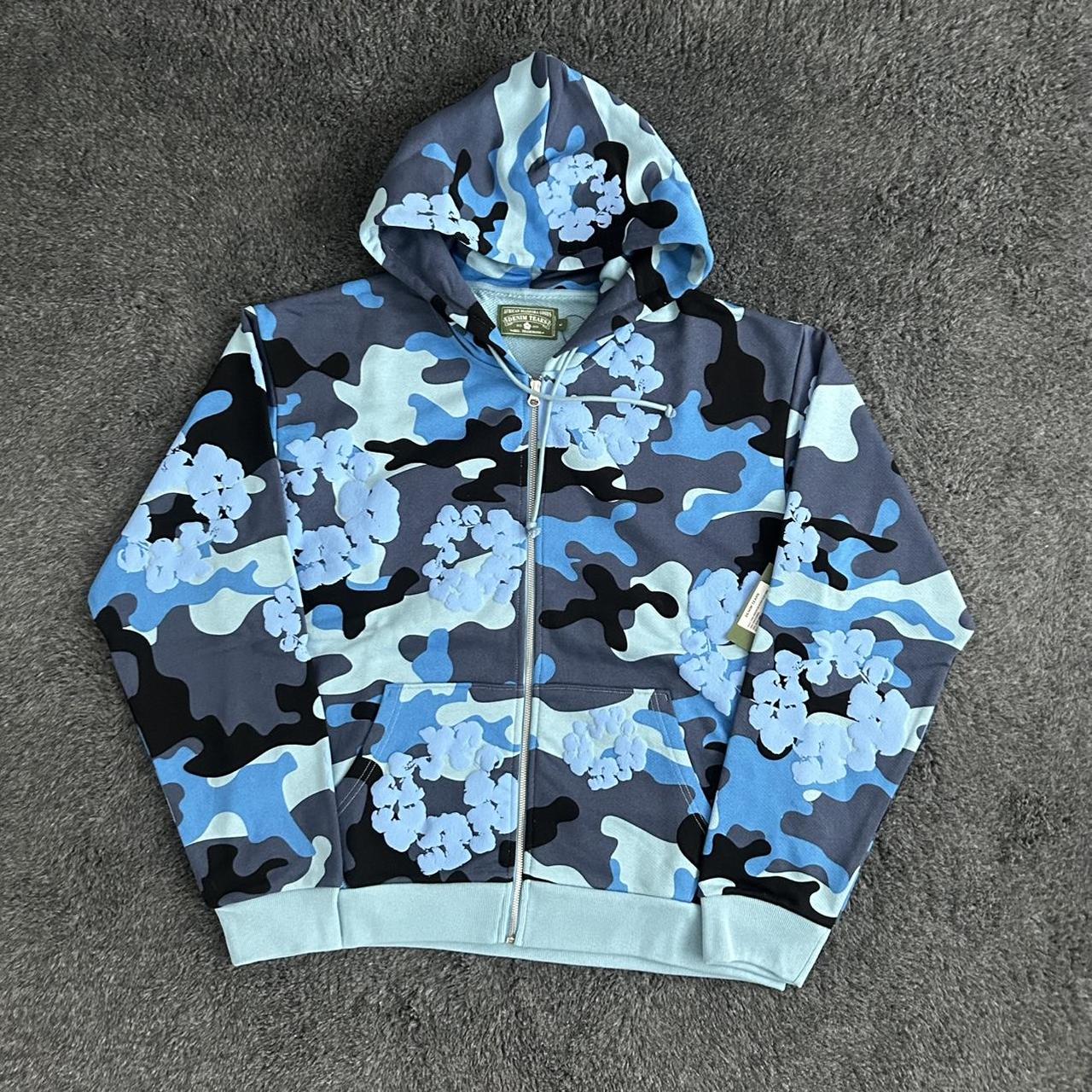 Denim Tears★花柄 ジップアップフーディー Blue Camo 送関込 denim-tears-blue-camo-cotton-