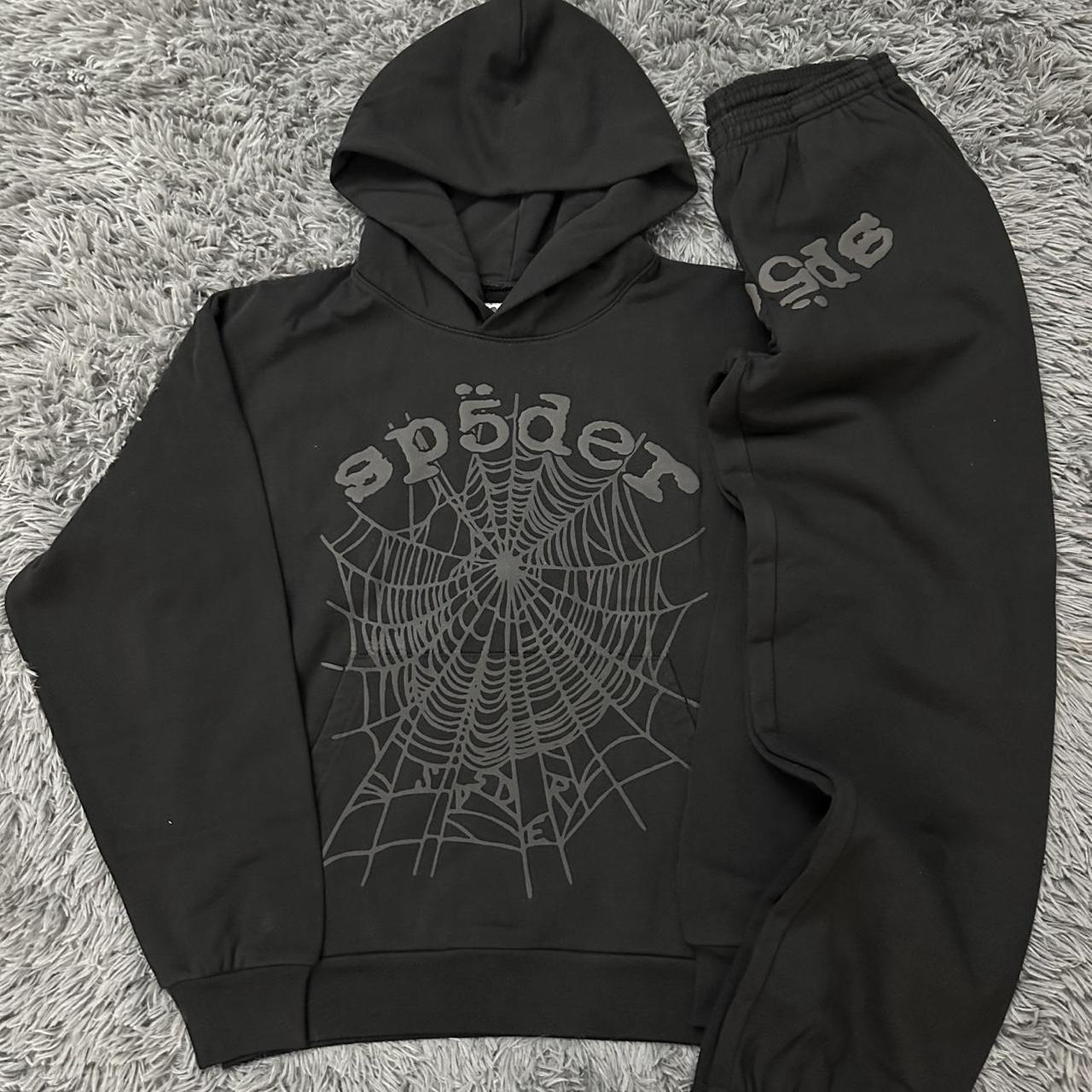 Sp5der Grey and green Hoodie Spider worldwide grey | Depop Sp5der Grey and green Hoodie Spider worldwide grey | Depop