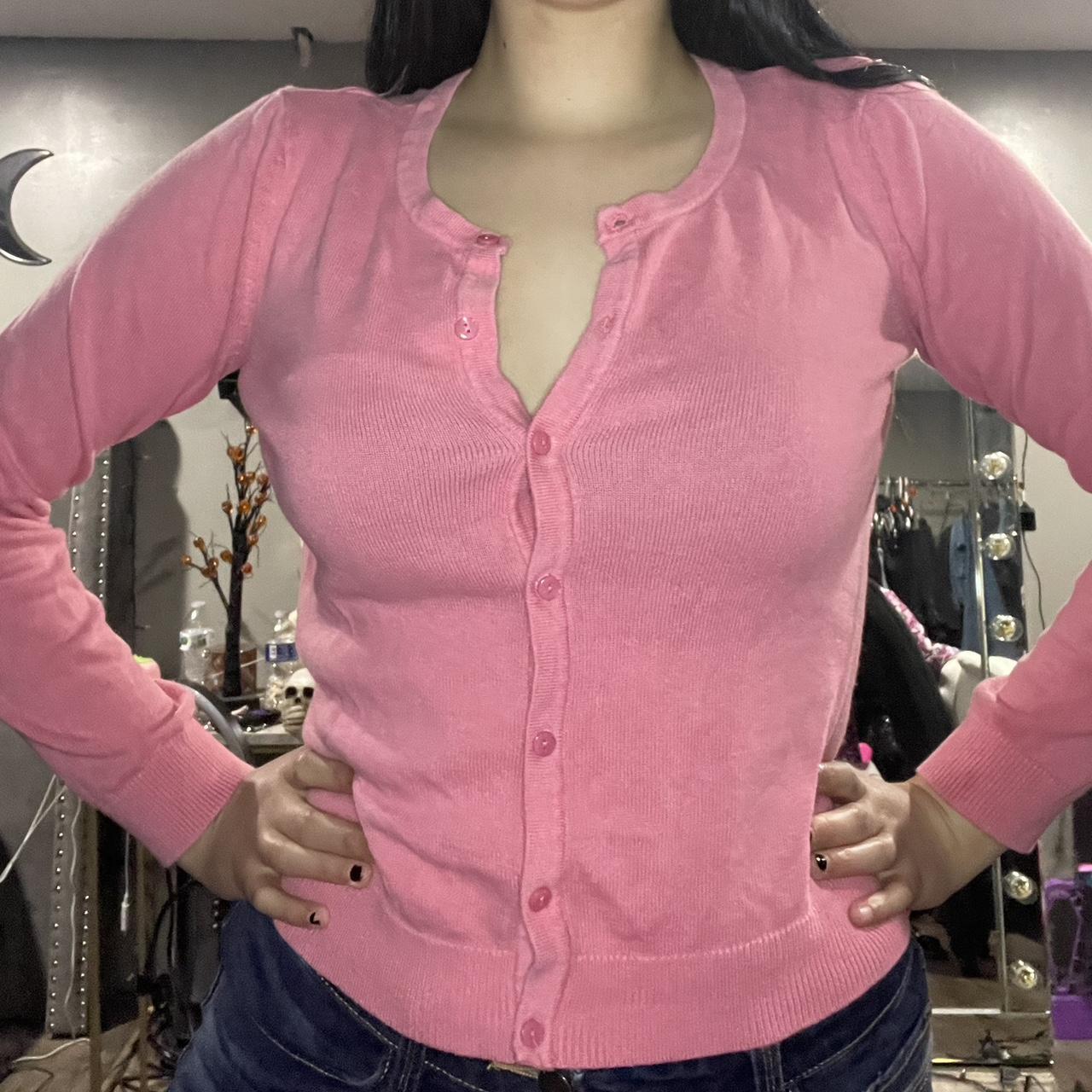 Pink button up online sweater