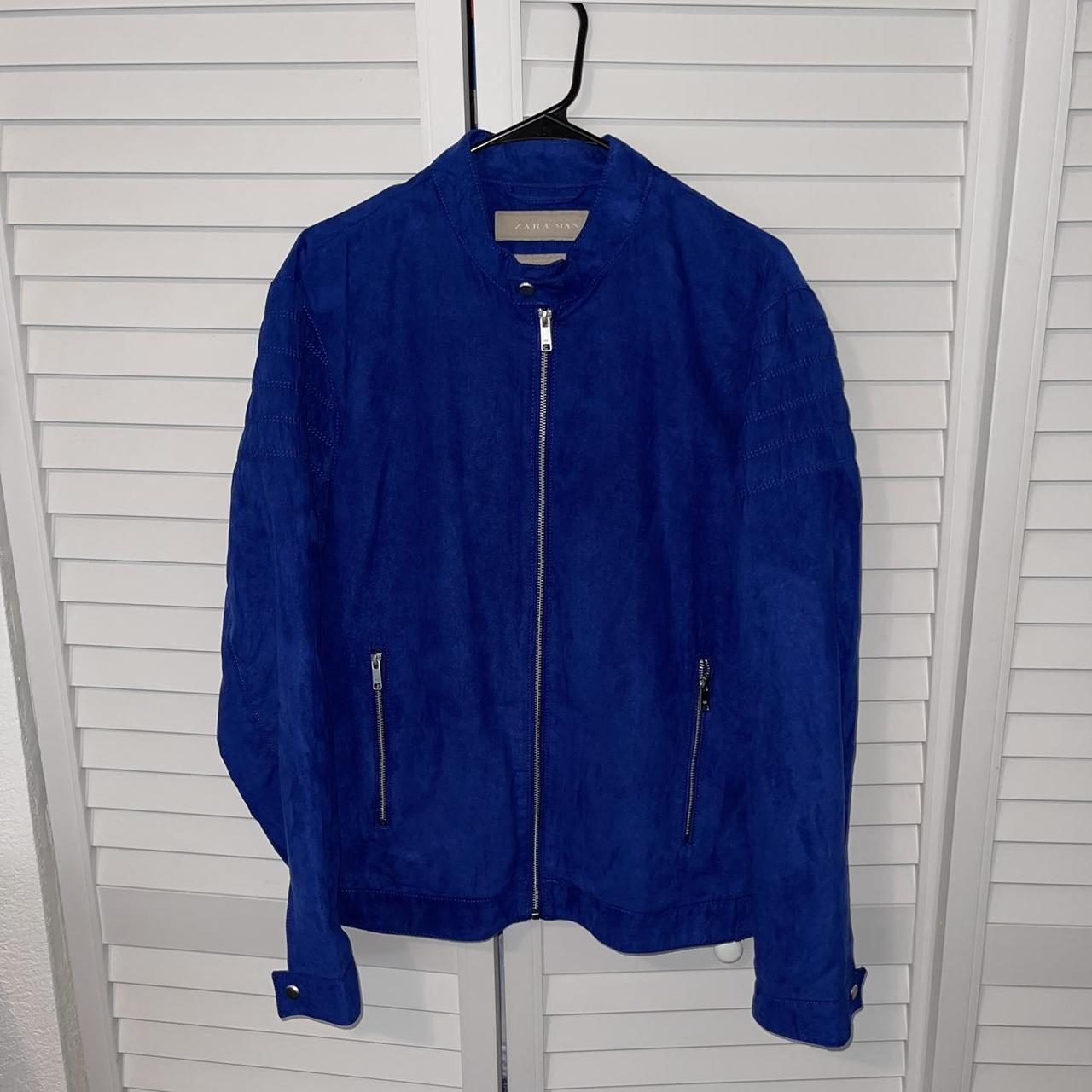 Zara Vintage Royal blue suede bomber jacket with