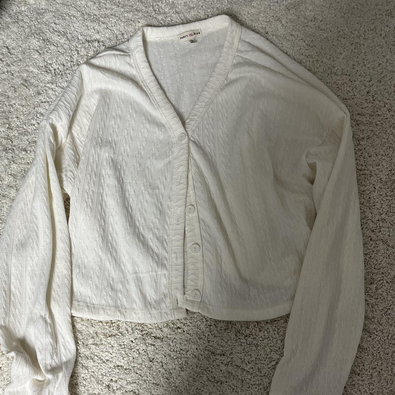 coquette white cropped button up sweater. perfect... - Depop