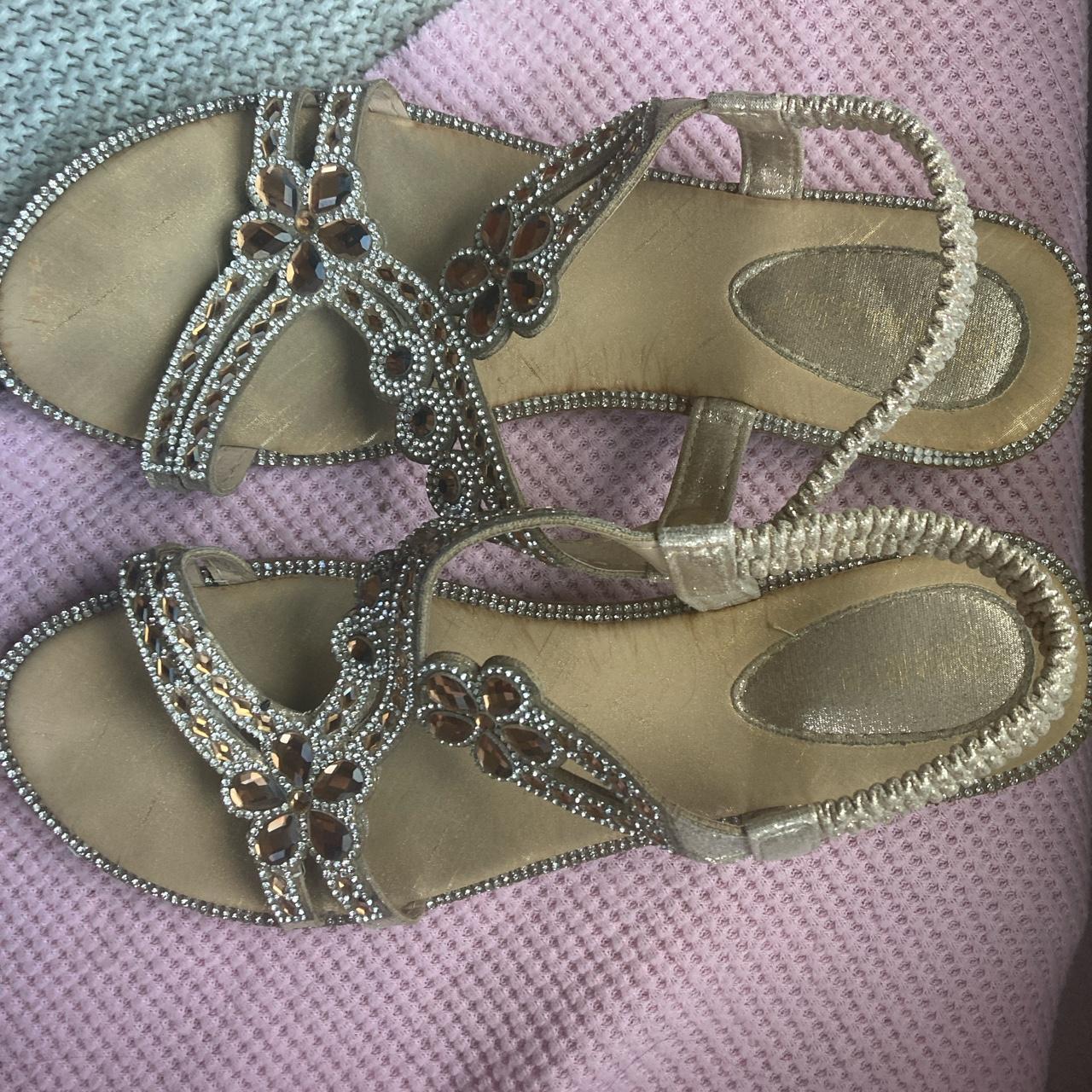 y2k gold rhinestone sandals !! legit soo cute and... - Depop