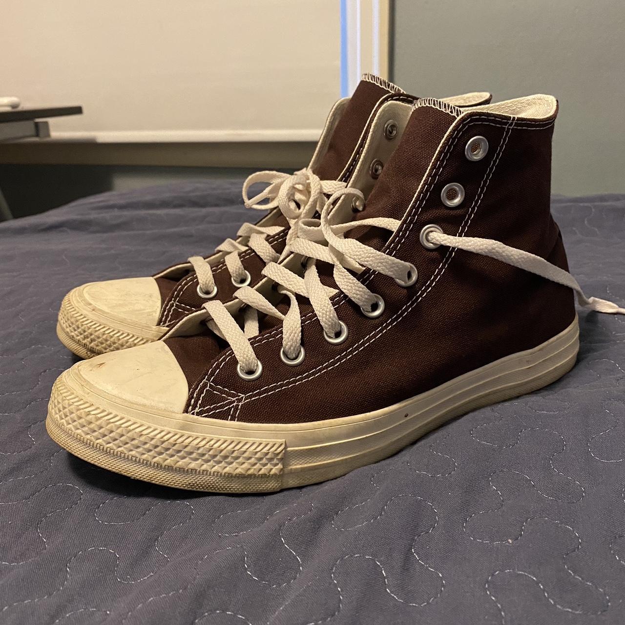 Custom Chuck Taylor Converse high tops. Rare brown... - Depop