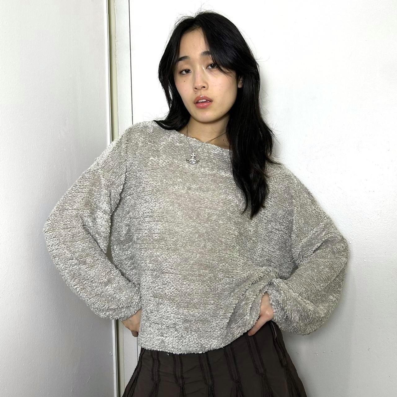 Grey fuzzy outlet sweater