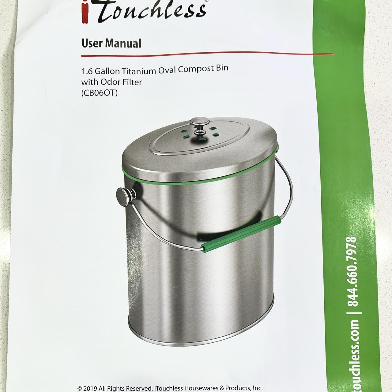 itouchless Oval Stainless Steel 1.6 Gallon Countertop Compost Bin