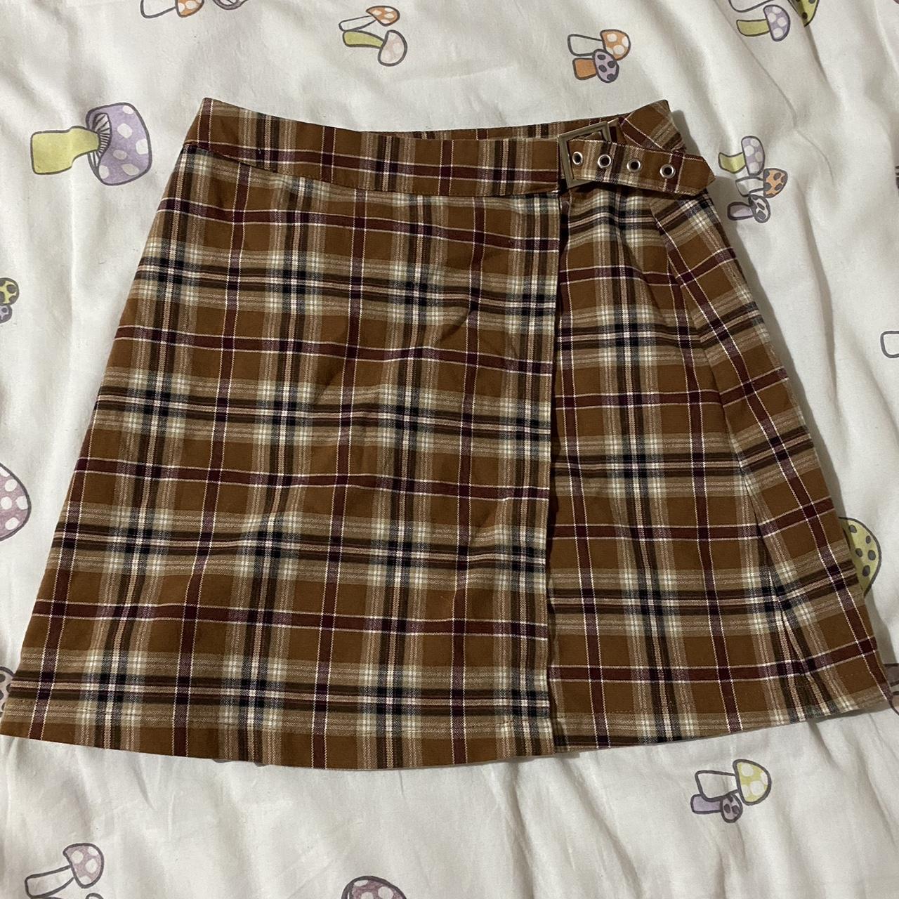 Brandy Melville brown checked wrap skirt with... Depop