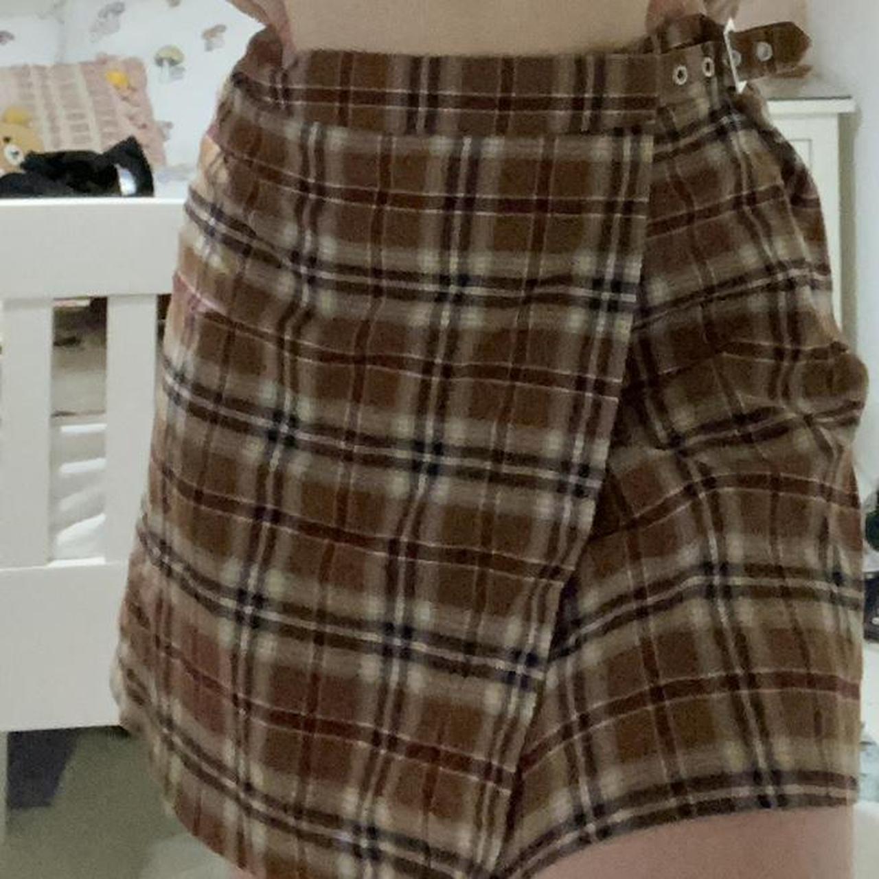 Brandy Melville brown checked wrap skirt with... Depop