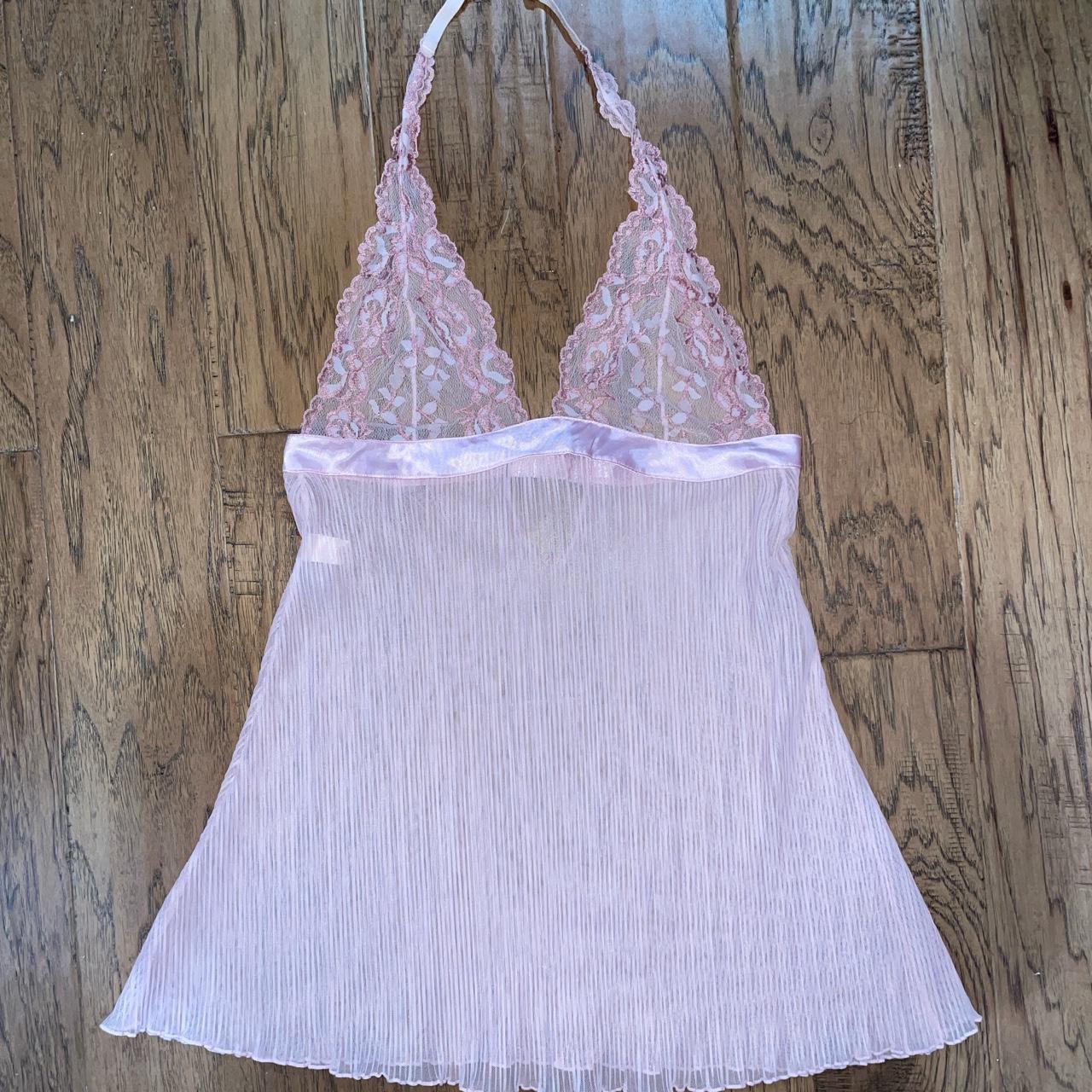 Pink sheer lacey floral halter lingerie top Size 36B... - Depop