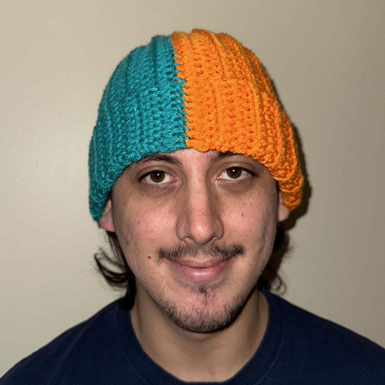 Mens Unisex TEEN Crochet SKI Hat Beanie Handmade MIAMI dolphins blue Orange  whit