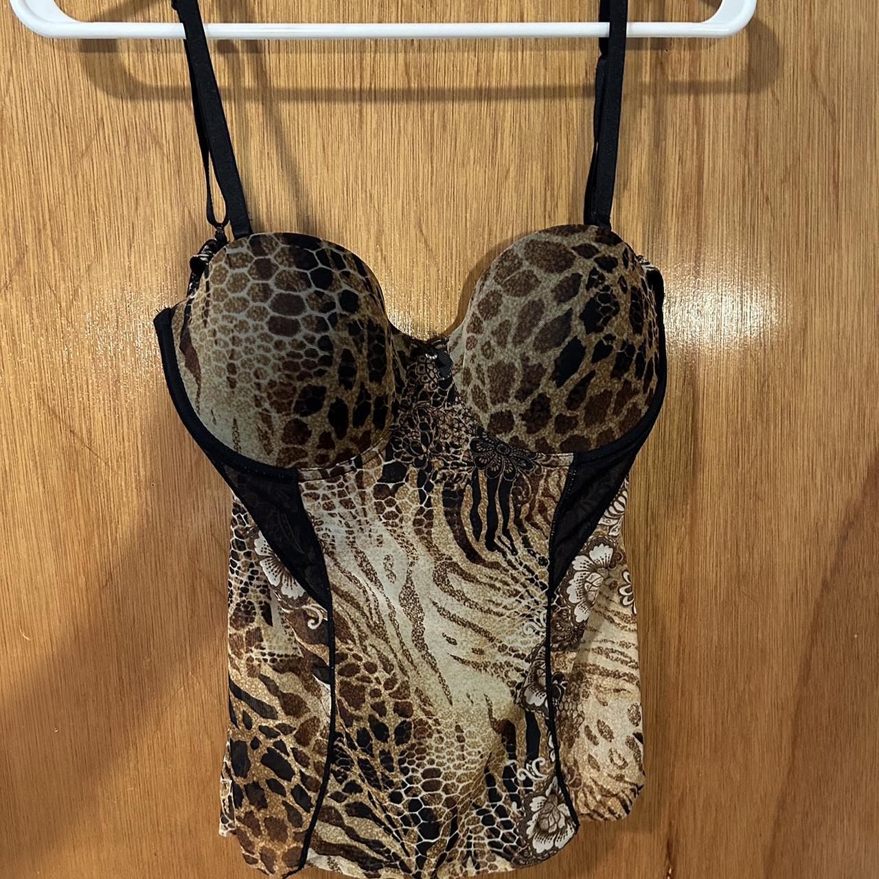 Sheer Iridescent Y2K cheetah print corset top... - Depop