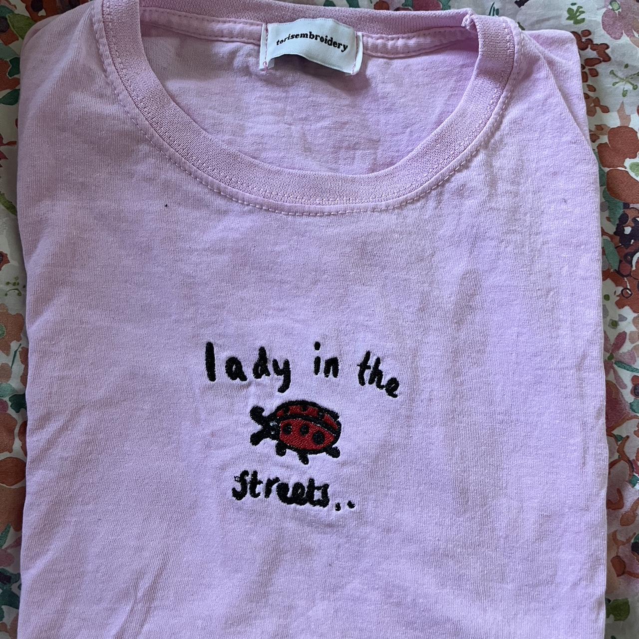 Pink baby tee handmade by @torisembroidery Lady in... - Depop