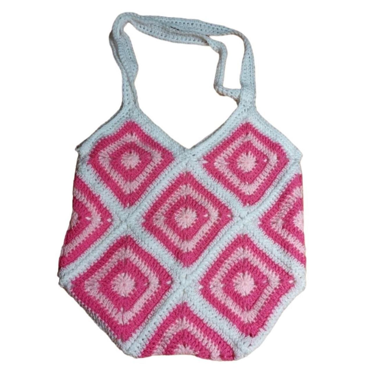 × Pink handmade crochet shoulder bag × Would look... - Depop