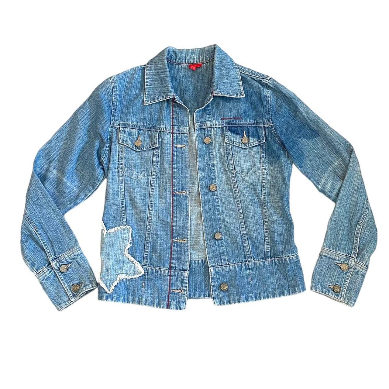 Vintage Y2K Denim Jacket With Star Design and Red...