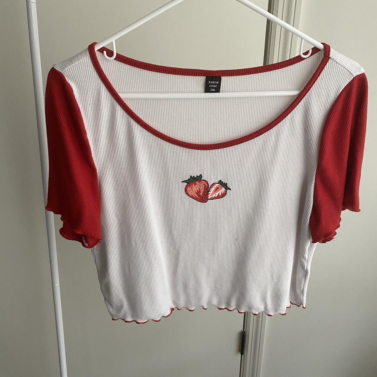 strawberry tee only worn once, size xl small... - Depop